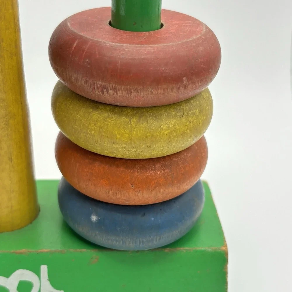 Playskool Stackable  Rings Bell Wooden Vintage Toy‎ Collectible Painted
